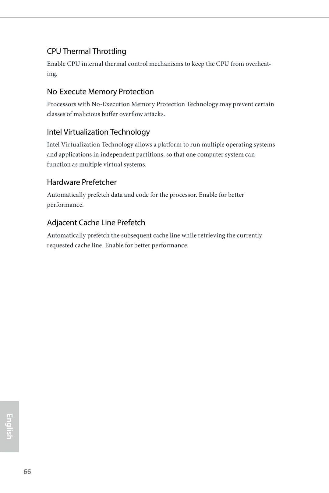 ASRock H87M-ITX CPU Thermal Throttling, No-Execute Memory Protection, Intel Virtualization Technology, Hardware Prefetcher 