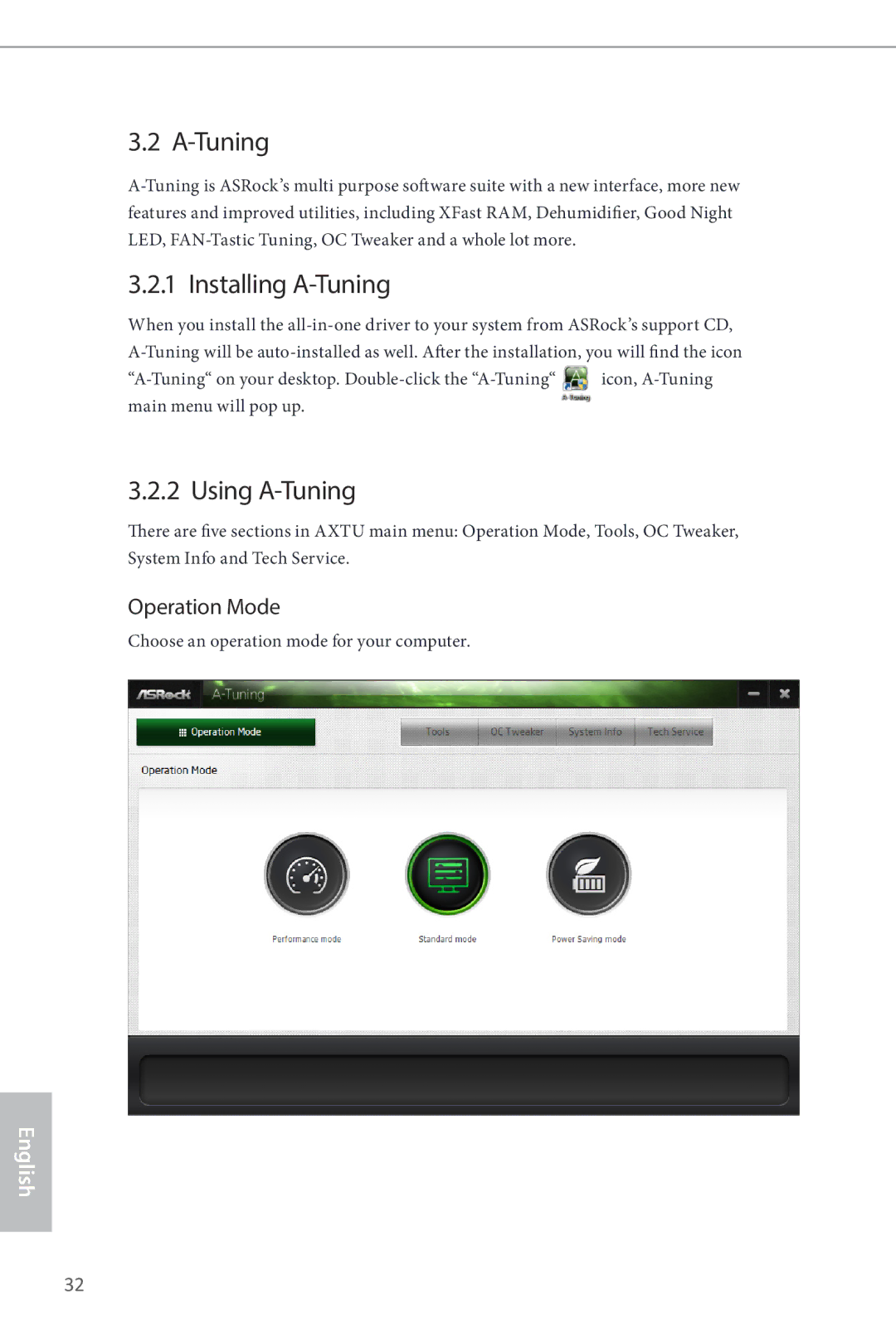 ASRock H87M manual Installing A-Tuning, Using A-Tuning, Operation Mode 