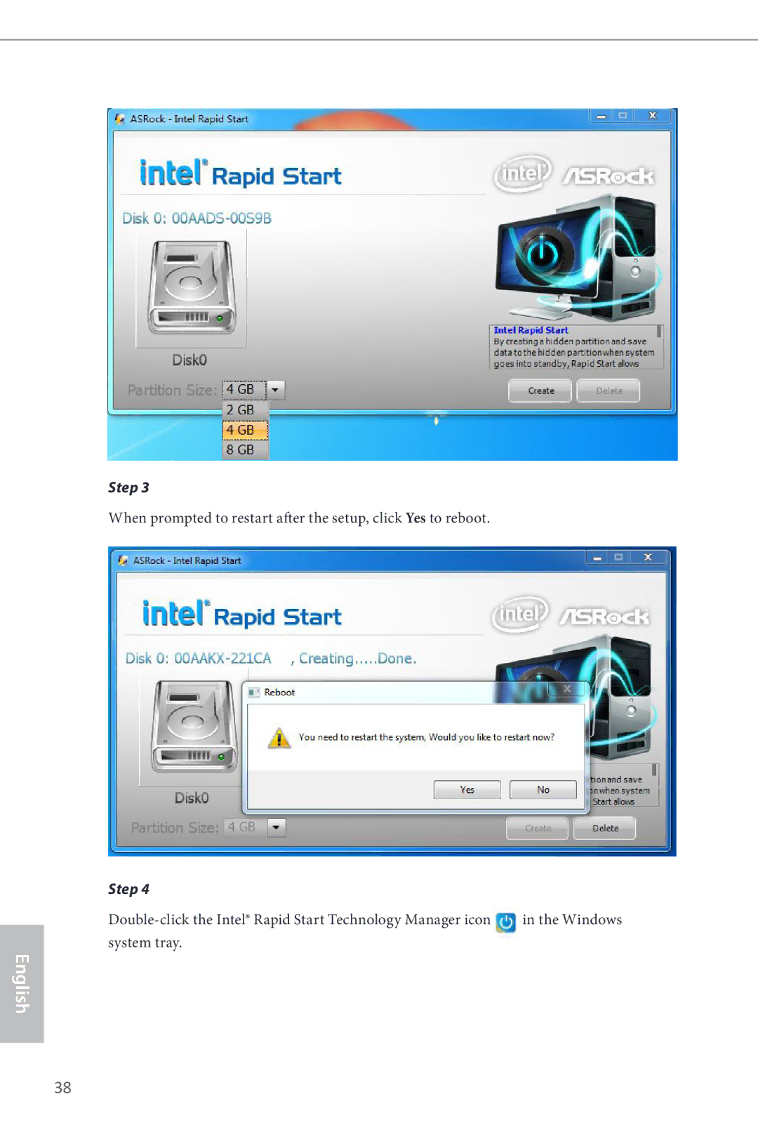 ASRock H87M manual Double-click the Intel Rapid Start Technology Manager icon 