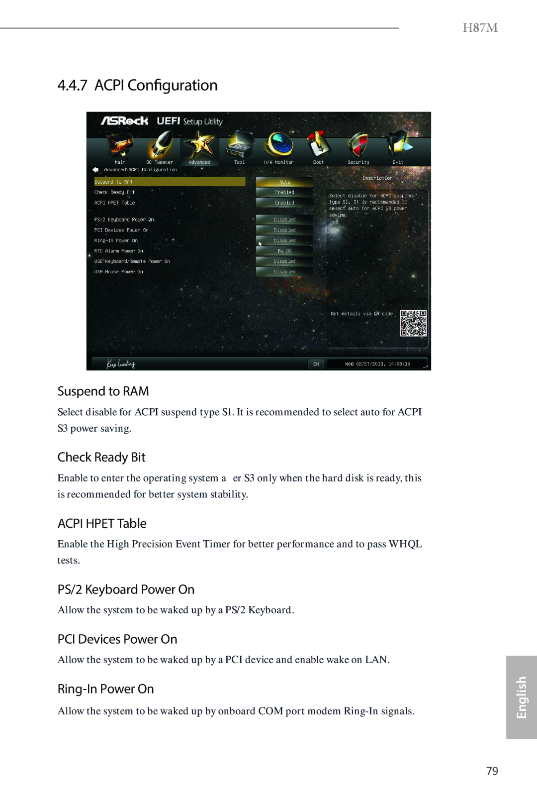 ASRock H87M manual Acpi Configuration 