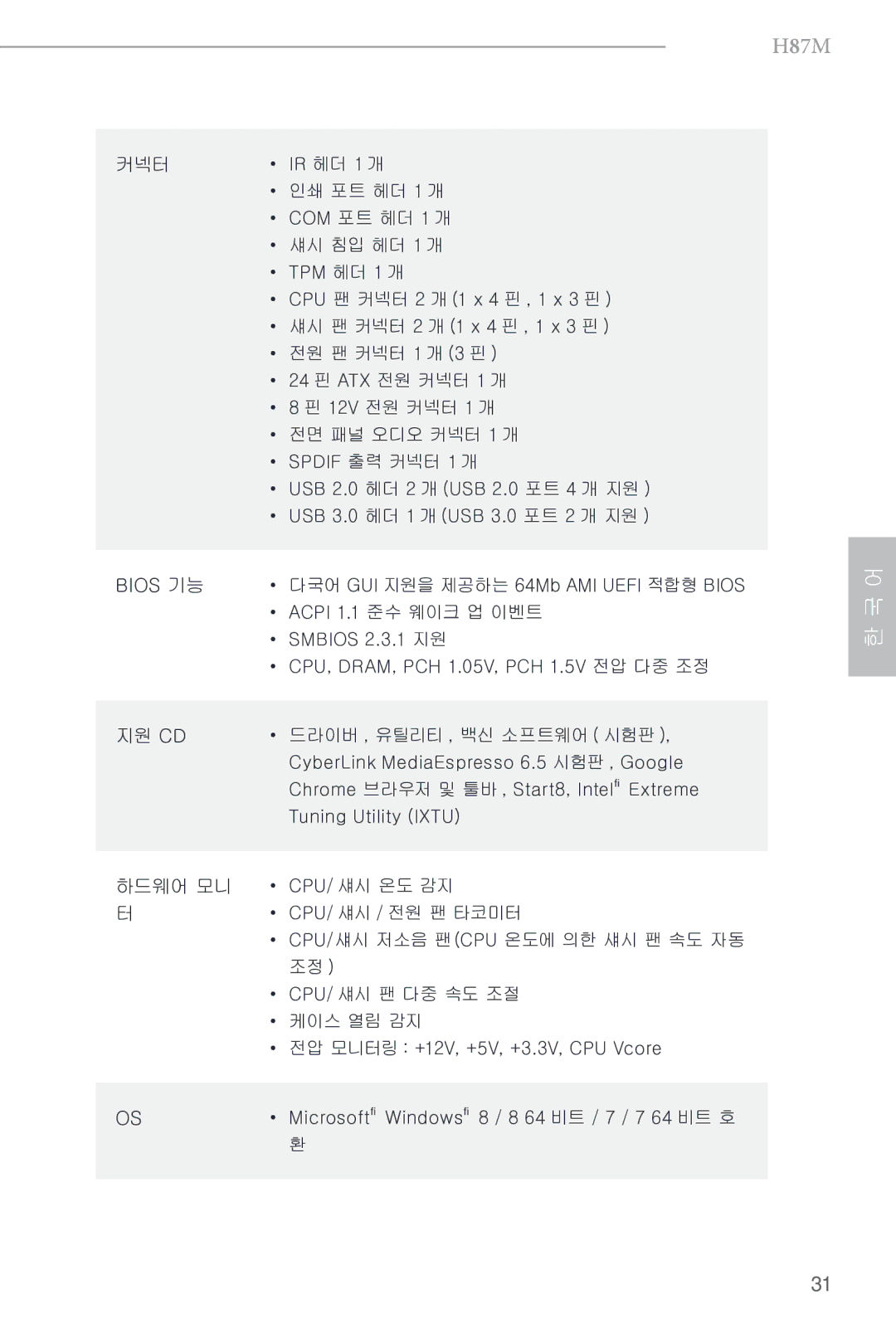 ASRock H87M manual Acpi 1.1 준수 웨이크 업 이벤트 