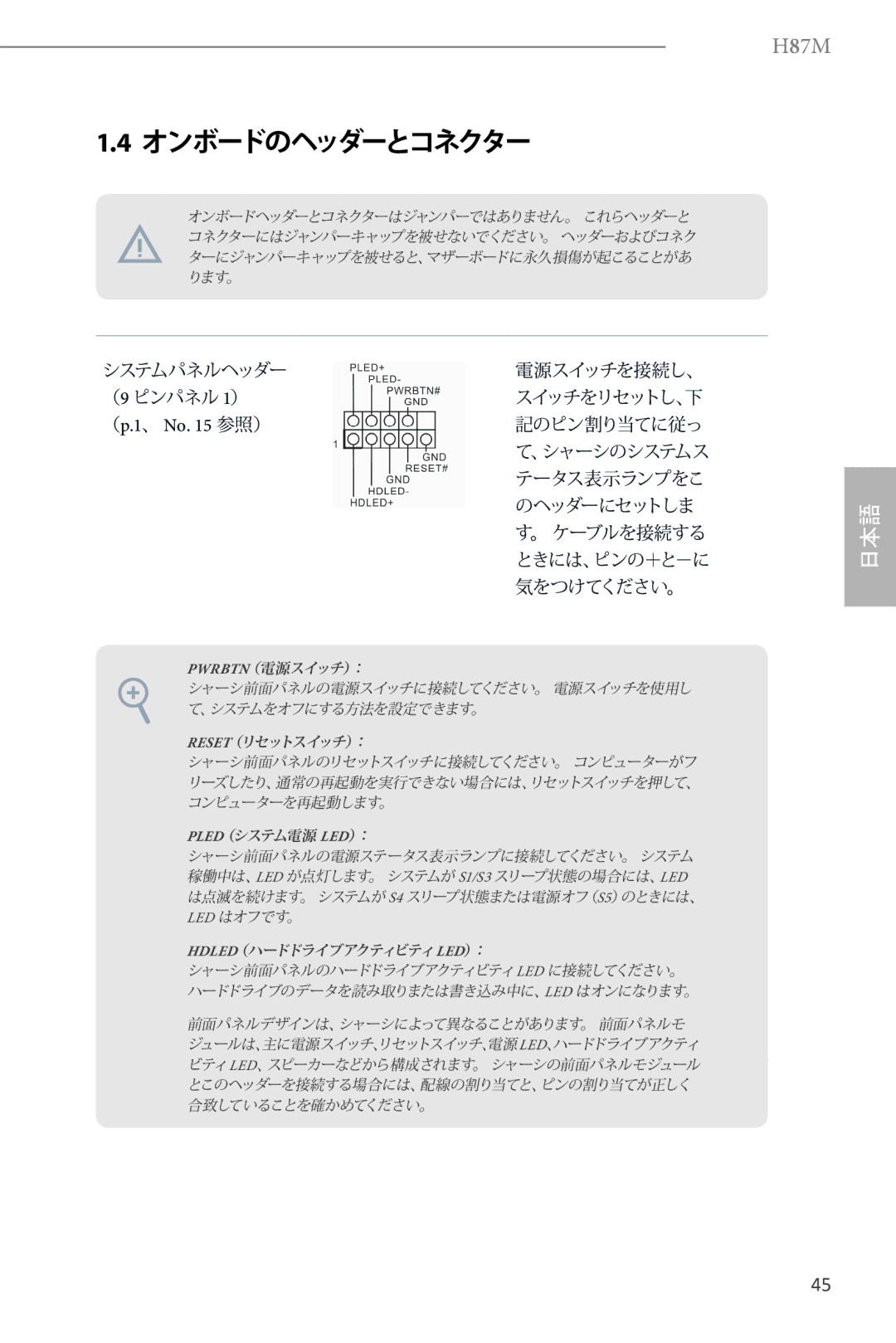 ASRock H87M manual オンボードのヘッダーとコネクター, （p.1、 No 参照） 