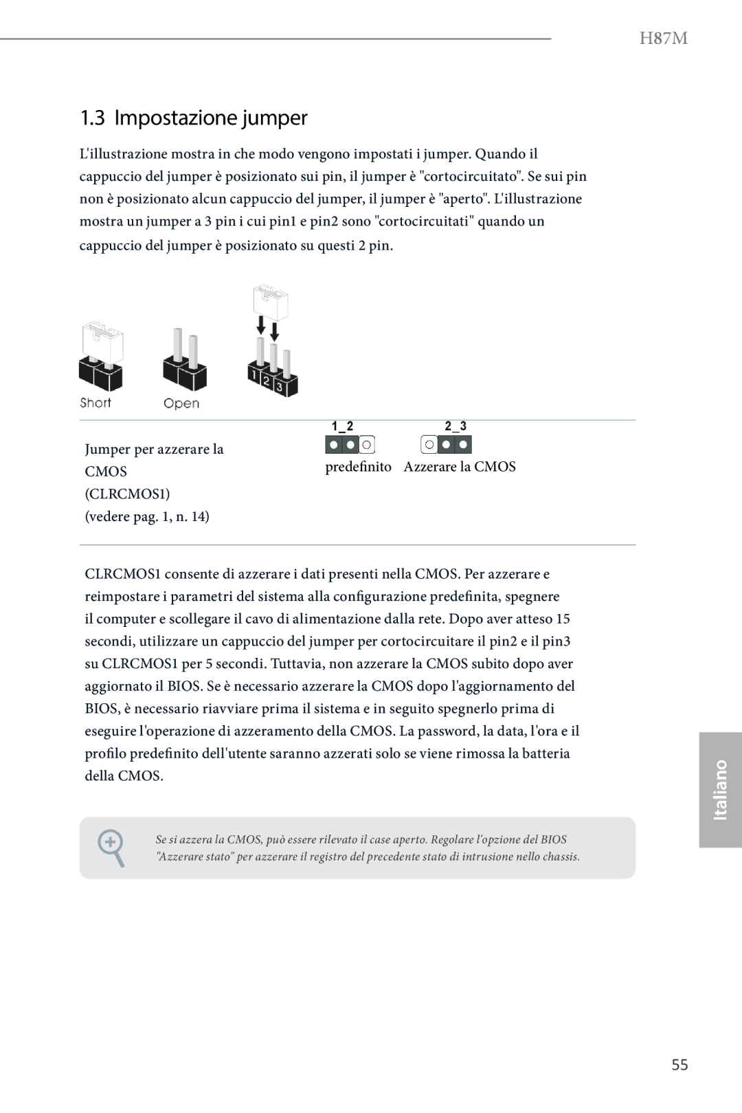 ASRock H87M manual Impostazione jumper 