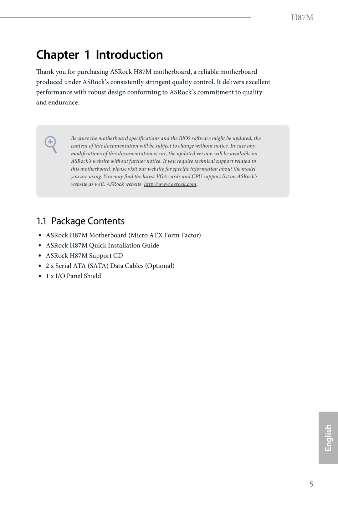 ASRock H87M manual Introduction, Package Contents 