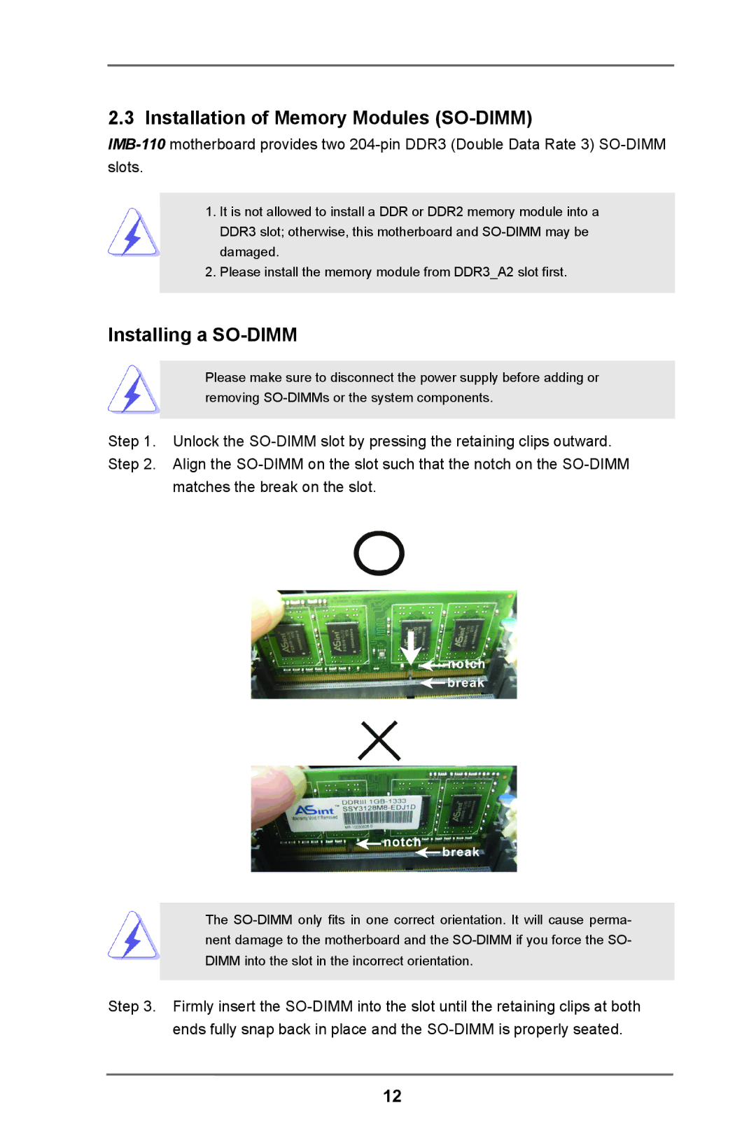 ASRock IMB-110 Series manual Installation of Memory Modules SO-DIMM, Installing a SO-DIMM 