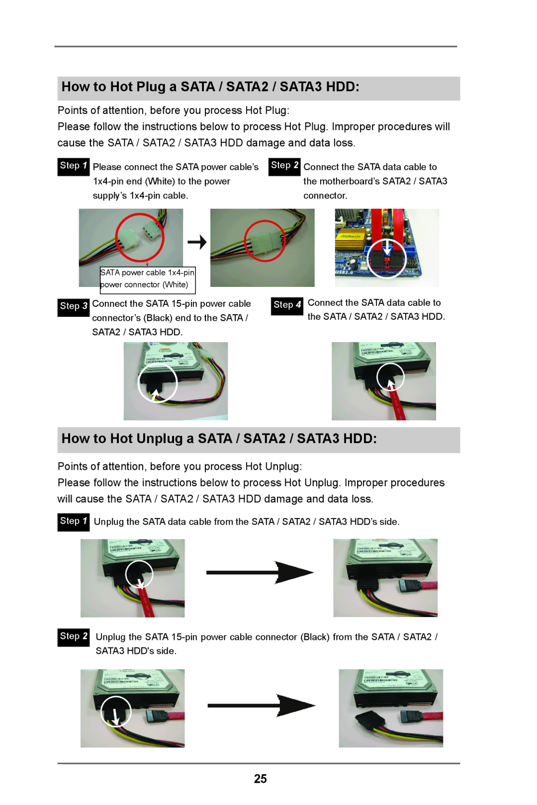 ASRock IMB-110 Series manual How to Hot Plug a Sata / SATA2 / SATA3 HDD, How to Hot Unplug a Sata / SATA2 / SATA3 HDD 