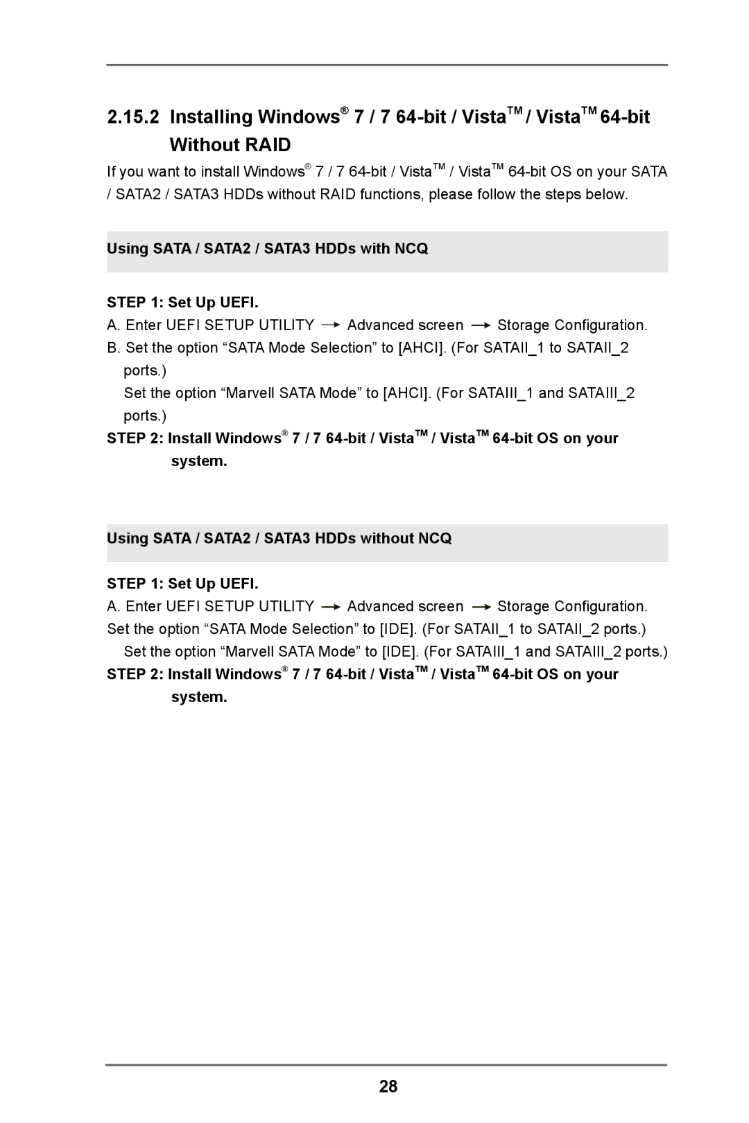 ASRock IMB-110 Series manual Using Sata / SATA2 / SATA3 HDDs with NCQ Set Up Uefi 