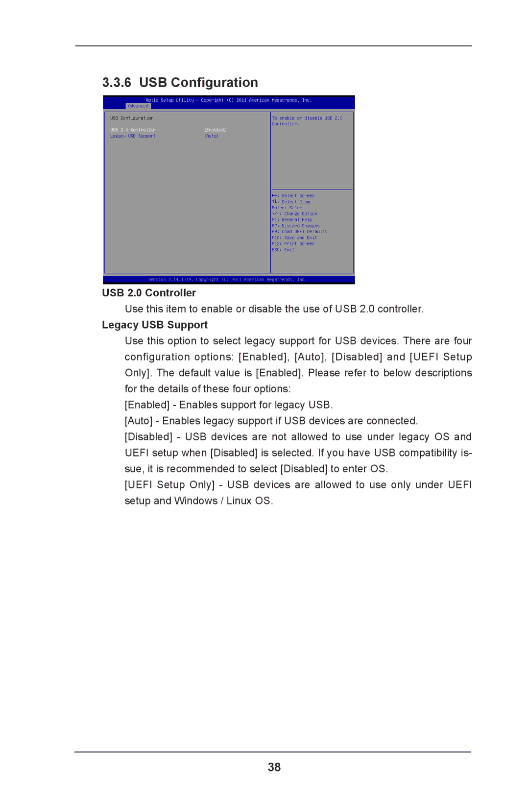 ASRock IMB-110 Series manual USB Configuration, USB 2.0 Controller, Legacy USB Support 