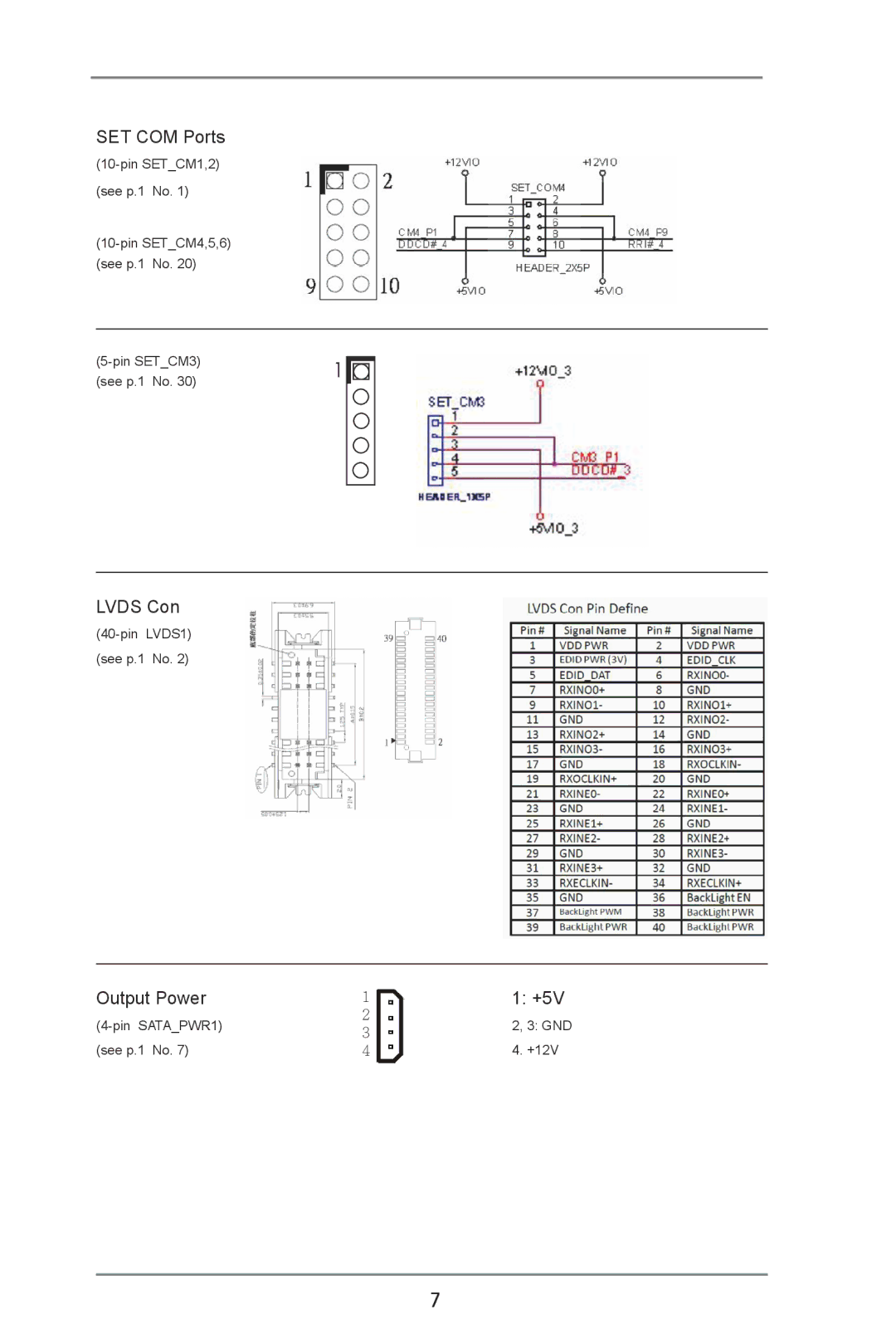 ASRock IMB-140 Series manual SET COM Ports, Lvds Con, Output Power +5V 