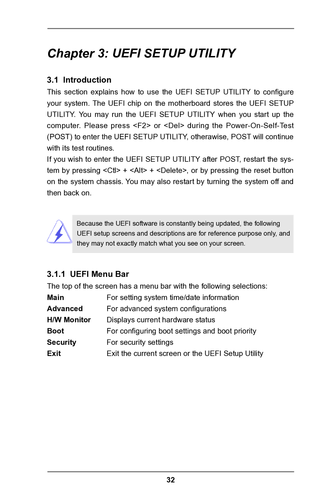 ASRock IMB-146 Series manual Introduction, Uefi Menu Bar 