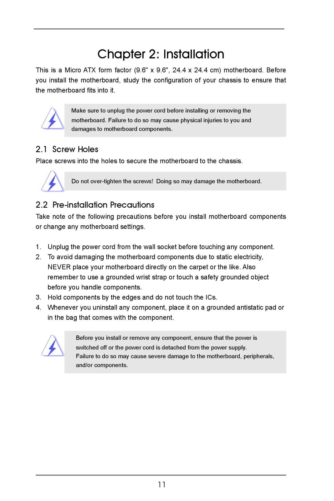 ASRock IMB-370-D manual Screw Holes, Pre-installation Precautions 