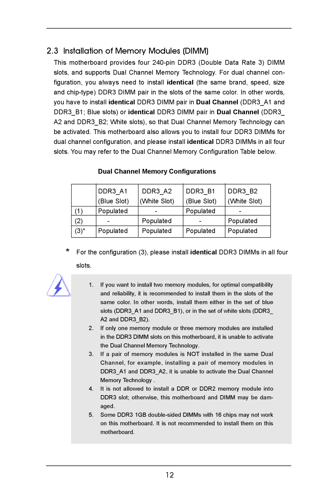 ASRock IMB-370-D manual Installation of Memory Modules Dimm, Dual Channel Memory Configurations 