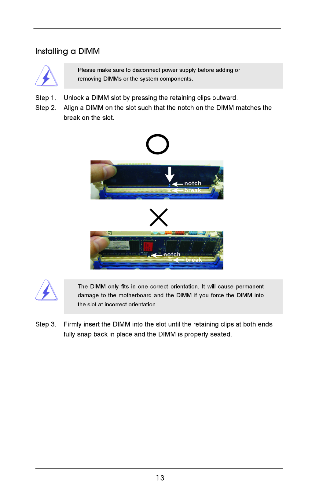 ASRock IMB-370-D manual Installing a Dimm, Notch break Break 