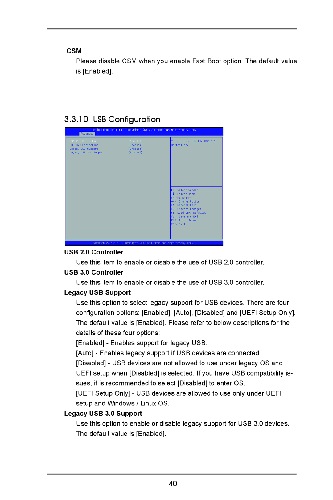 ASRock IMB-370-D USB Configuration, USB 2.0 Controller, USB 3.0 Controller, Legacy USB Support, Legacy USB 3.0 Support 