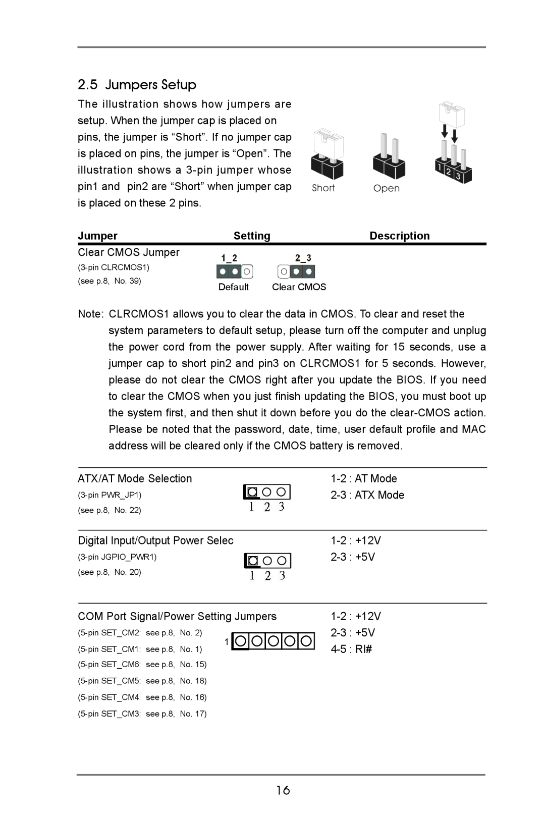 ASRock IMB-770 manual Jumpers Setup, Description 