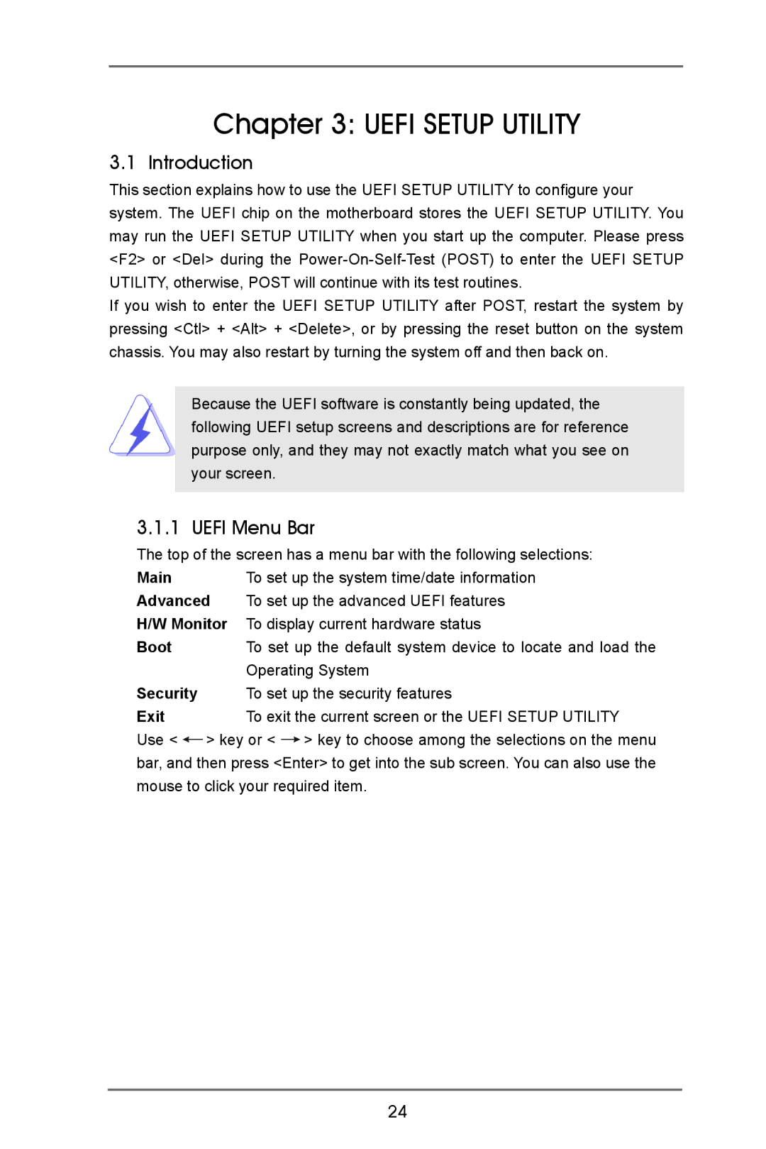 ASRock IMB-770 manual Uefi Menu Bar 