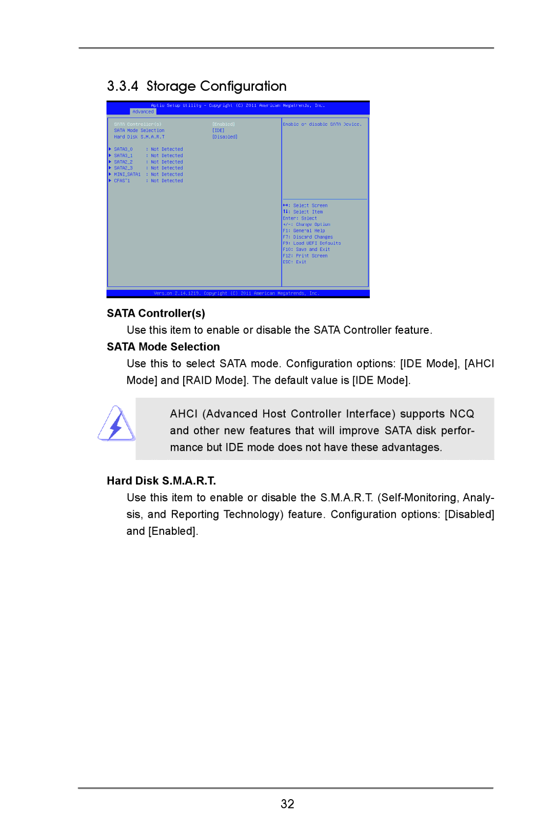 ASRock IMB-770 manual Storage Configuration, Sata Controllers, Sata Mode Selection, Hard Disk S.M.A.R.T 