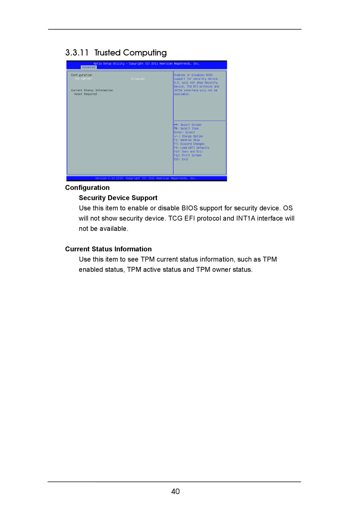 ASRock IMB-770 manual Trusted Computing, Configuration Security Device Support, Current Status Information 