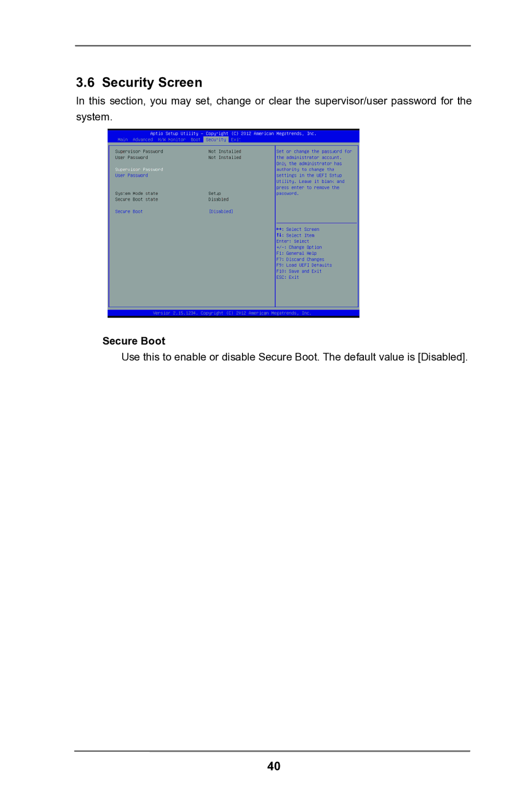 ASRock IMB-781 manual Security Screen, Secure Boot 