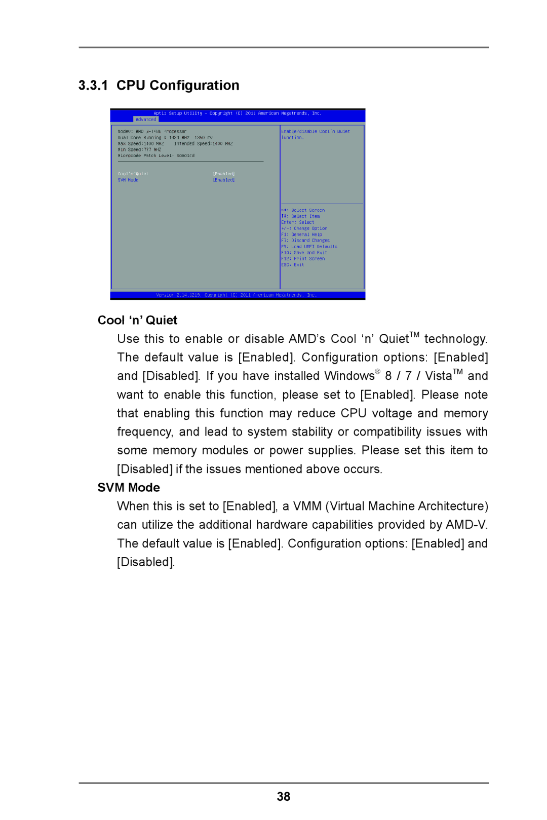 ASRock IMB-A160-H manual CPU Configuration, Cool ‘n’ Quiet, SVM Mode 