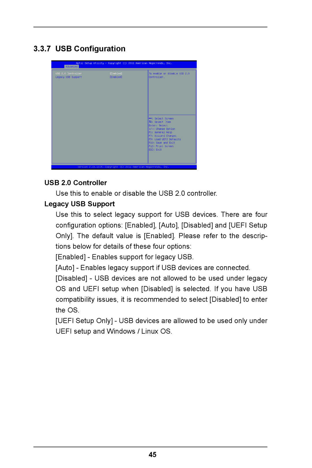 ASRock IMB-A160-H manual USB Configuration, USB 2.0 Controller, Legacy USB Support 