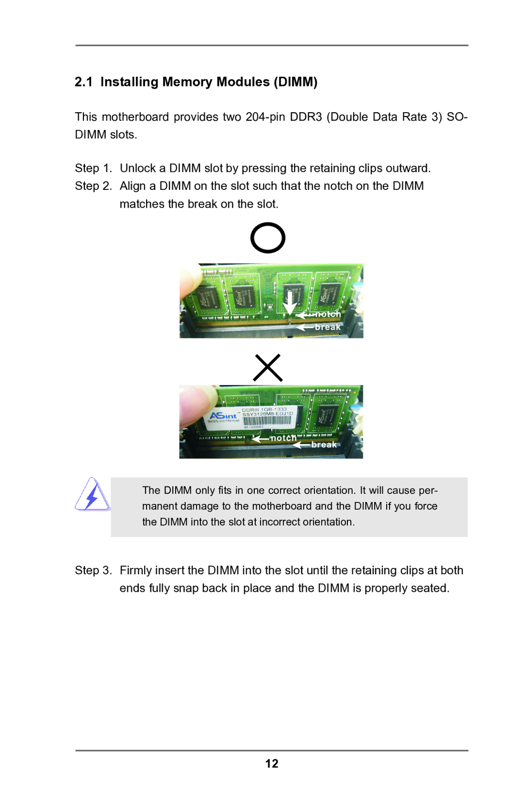 ASRock IMB-A180 manual Installing Memory Modules Dimm 