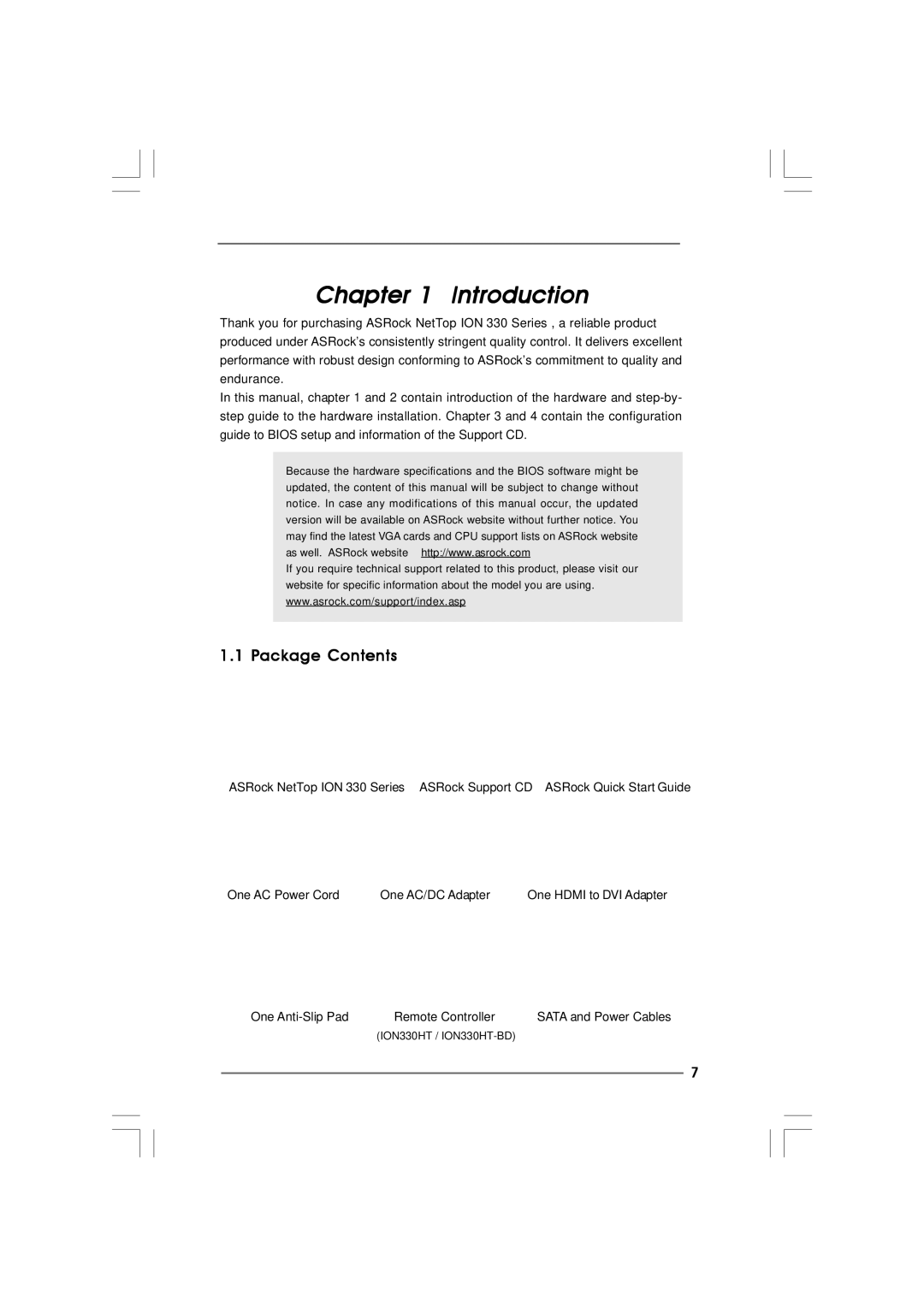 ASRock ION 330HT manual Introduction, Package Contents 