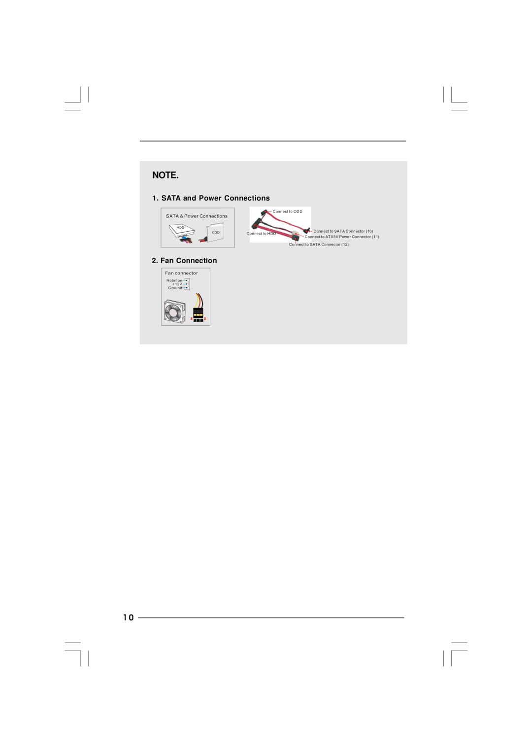 ASRock ION 3D Series manual Sata and Power Connections, Fan Connection 