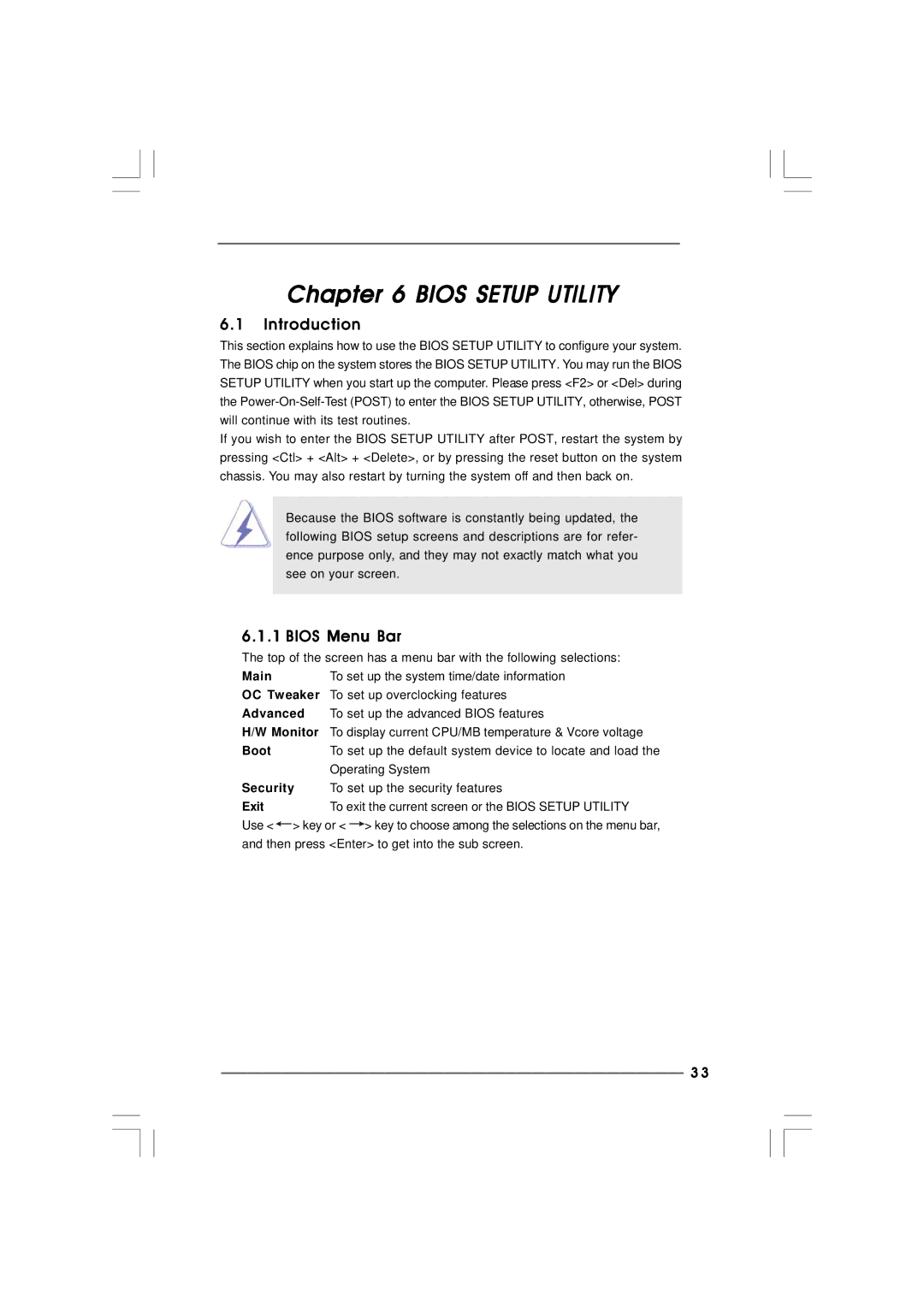 ASRock ION 3D Series manual Bios Setup Utility, Bios Menu Bar 