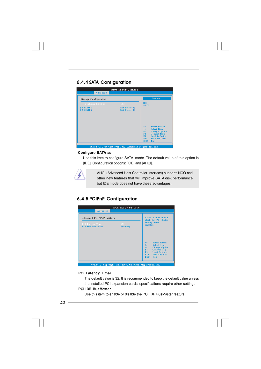 ASRock ION 3D Series Sata Configuration, PCIPnP Configuration, Configure Sata as, PCI Latency Timer, PCI IDE BusMaster 