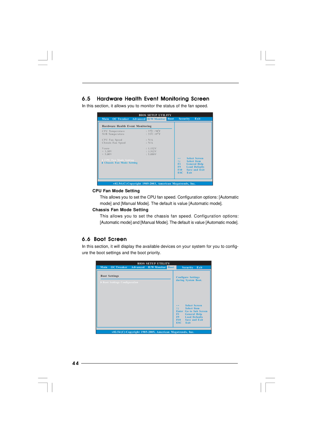 ASRock ION 3D Series Hardware Health Event Monitoring Screen, Boot Screen, CPU Fan Mode Setting, Chassis Fan Mode Setting 