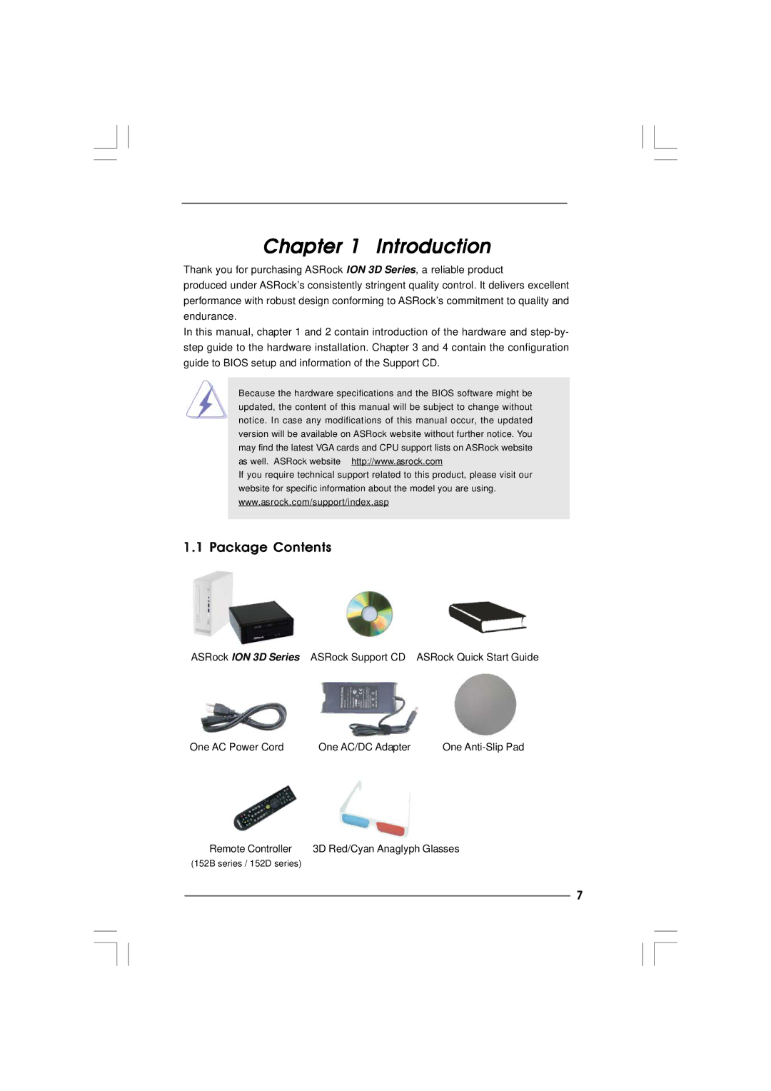 ASRock ION 3D Series manual Introduction, Package Contents 