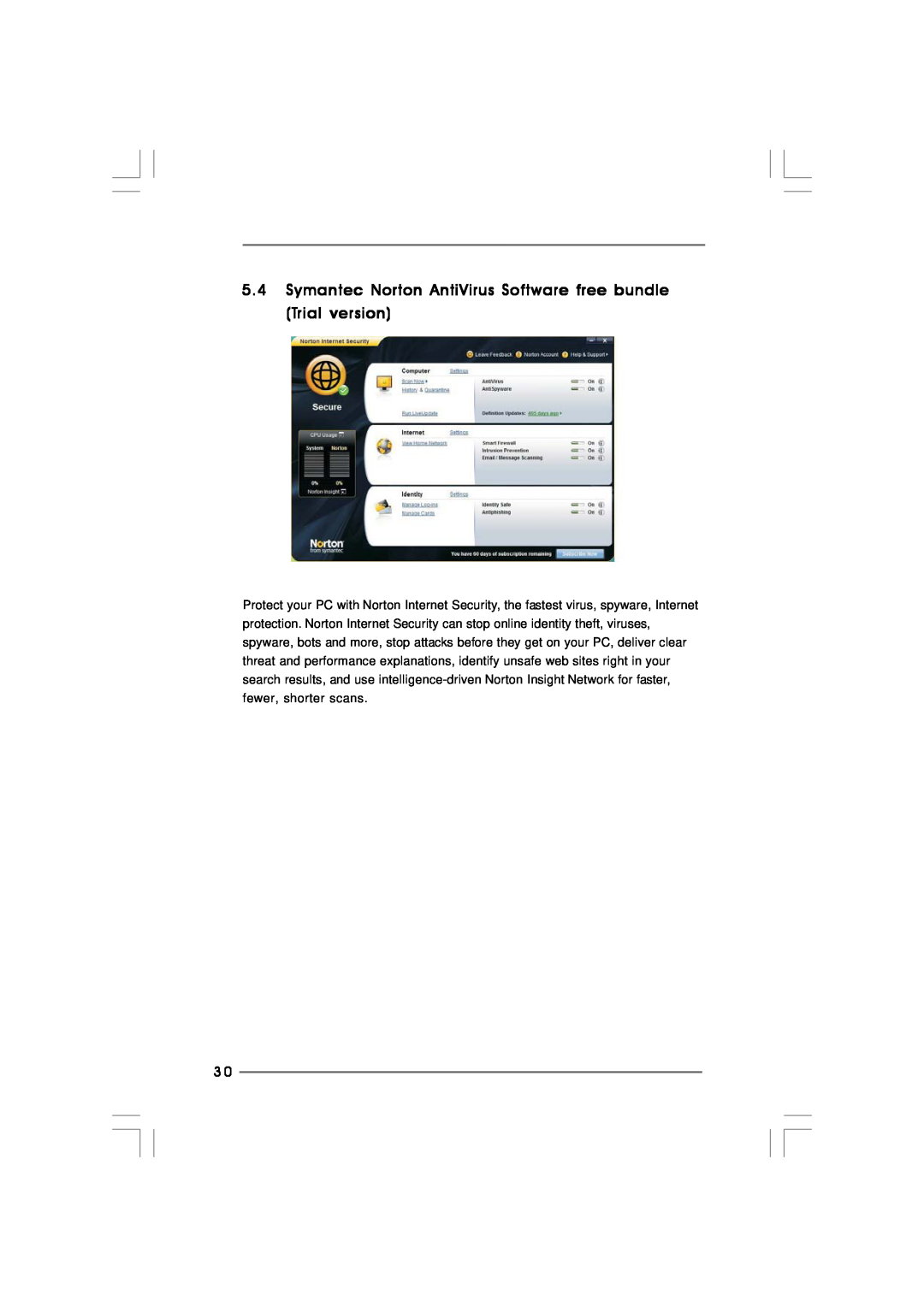ASRock ION 3D Series manual Symantec Norton AntiVirus Software free bundle Trial version 