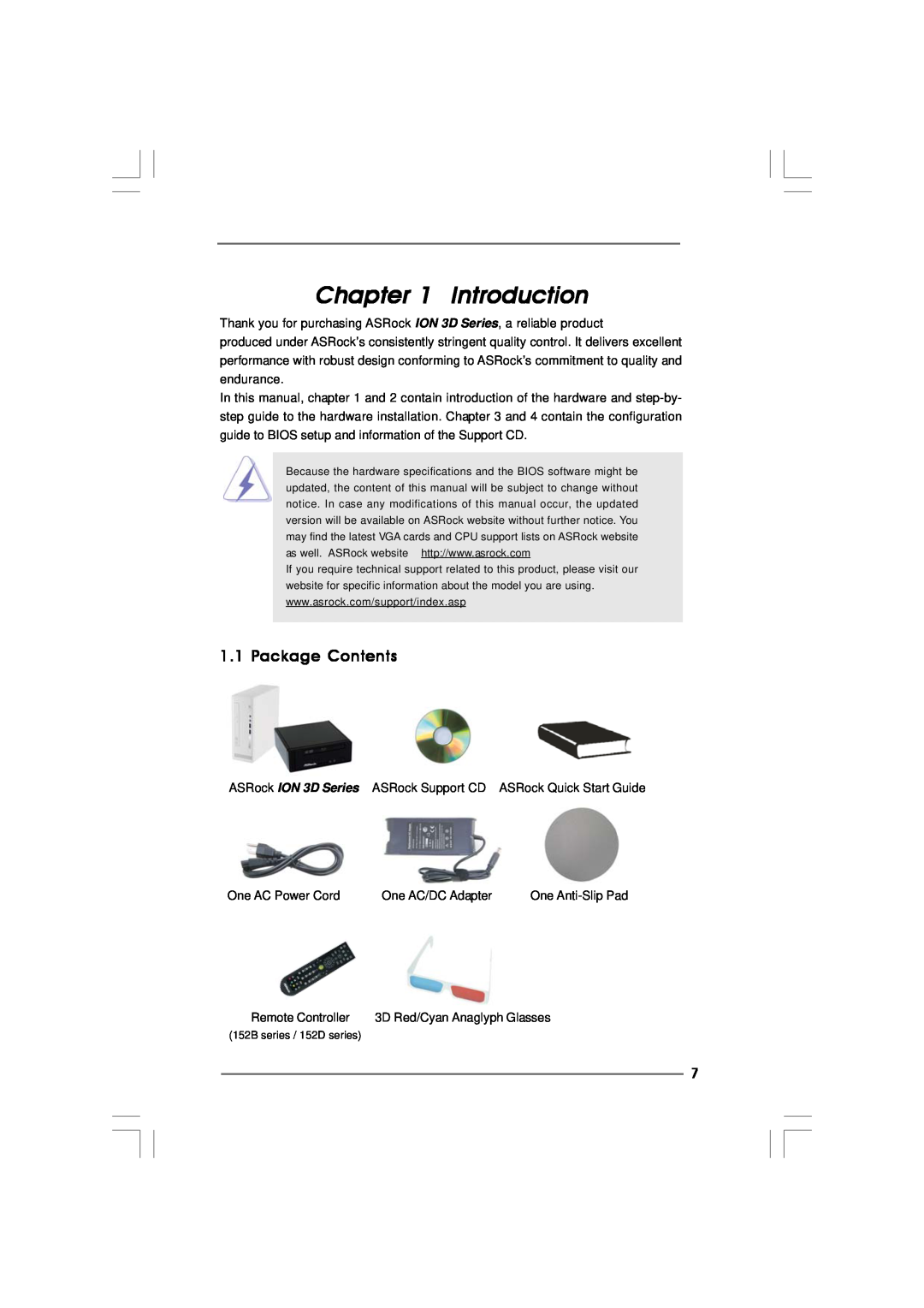 ASRock ION 3D Series manual Introduction, Package Contents 