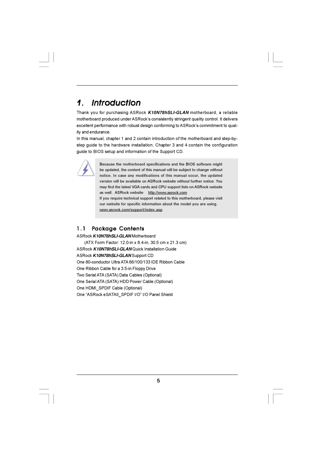 ASRock K10N78hSLI-GLAN manual Introduction, Package Contents 