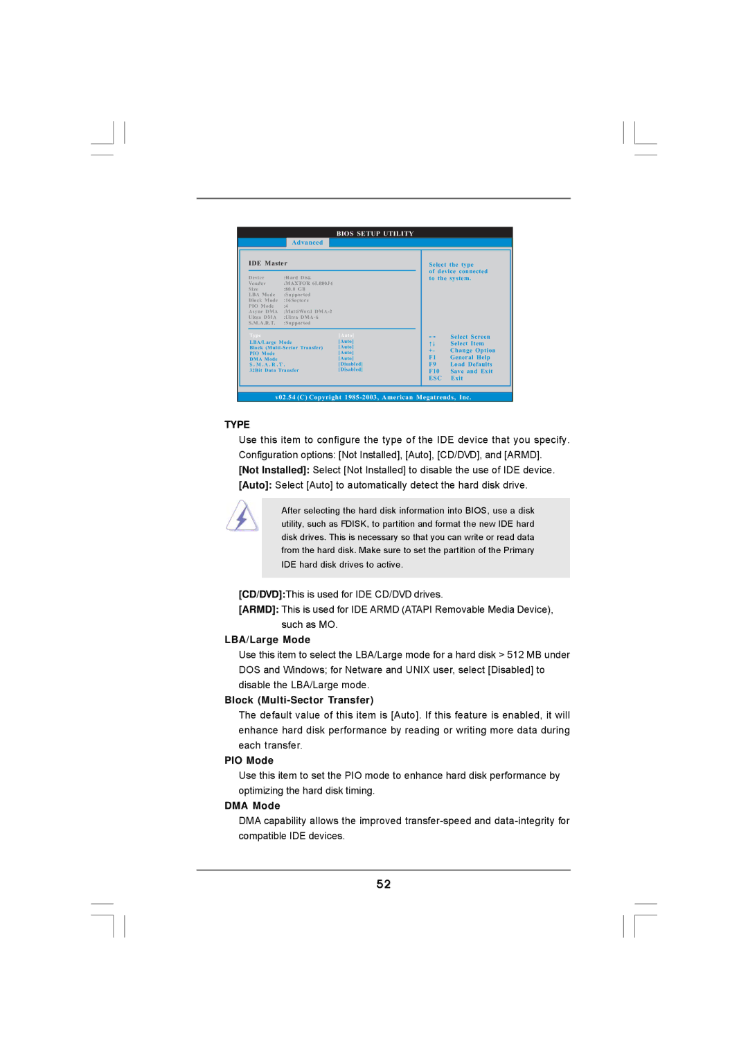 ASRock K10N78hSLI-GLAN manual LBA/Large Mode, Block Multi-Sector Transfer, PIO Mode, DMA Mode 