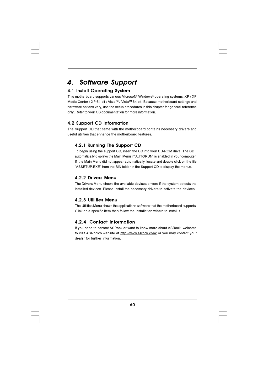 ASRock K10N78hSLI-GLAN manual Install Operating System, Support CD Information, Running The Support CD, Drivers Menu 