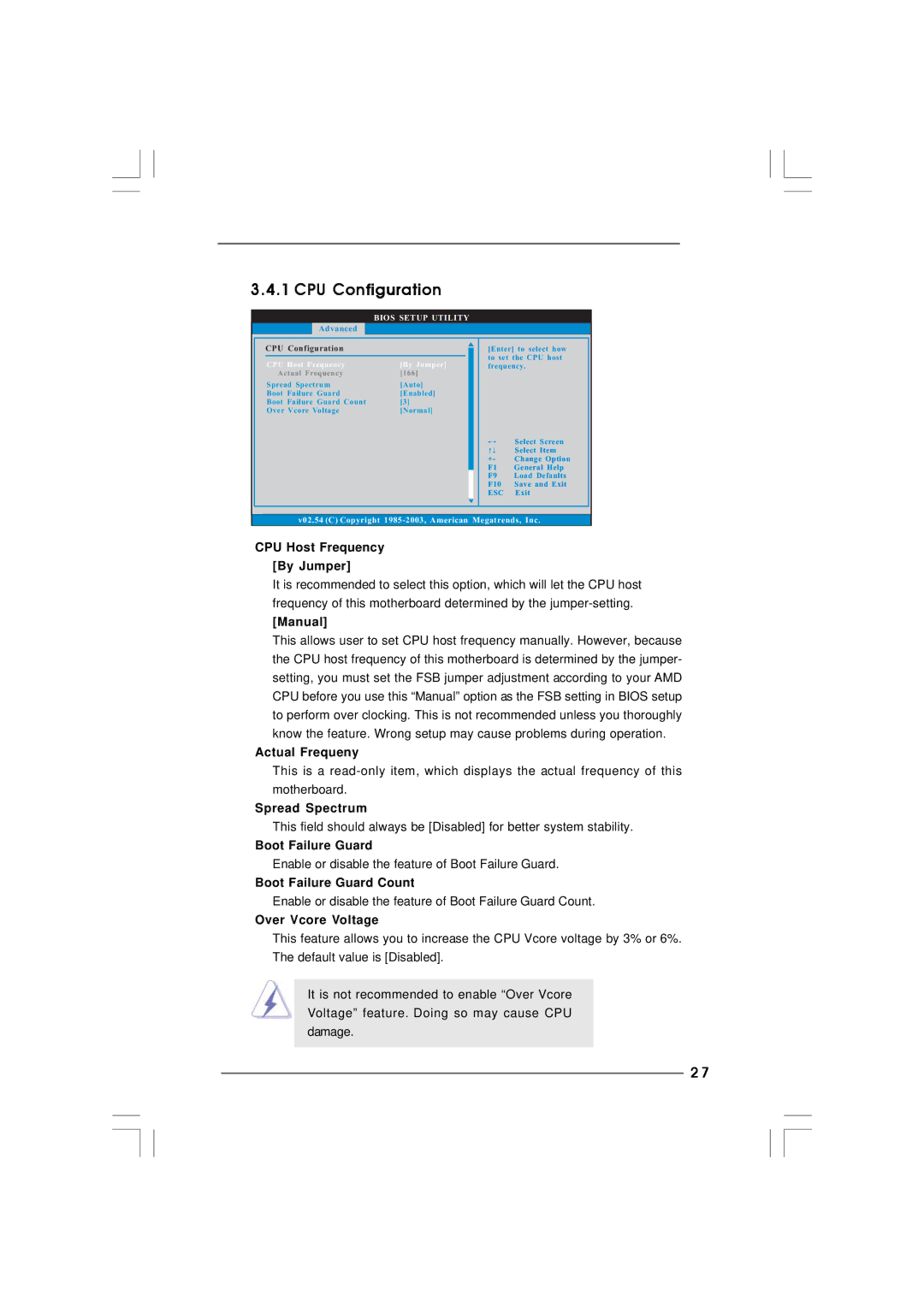 ASRock K7S41GX2 manual CPU Configuration, V02.54 C Copyright 1985-2003, American Megatrends, Inc 