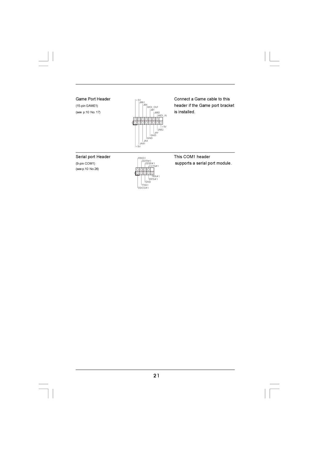 ASRock K8NF6G-VSTA manual Game Port Header 