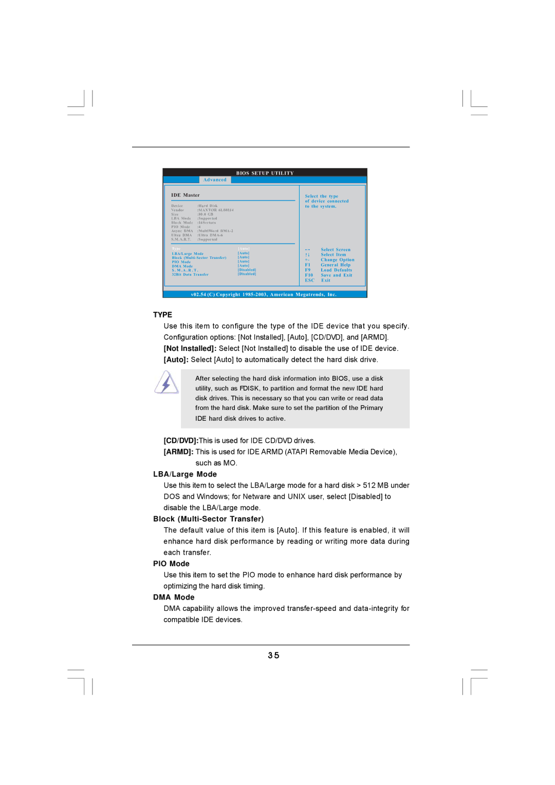 ASRock K8NF6G-VSTA manual LBA/Large Mode, Block Multi-Sector Transfer, PIO Mode, DMA Mode 