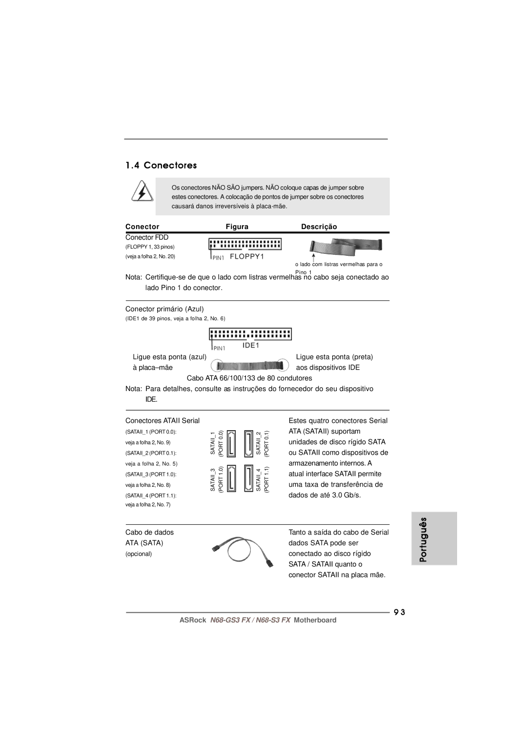 ASRock N68-GS3 FX manual Conector 