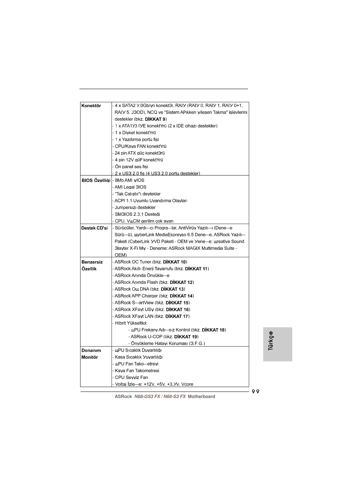 ASRock N68-GS3 FX manual Türkçe 