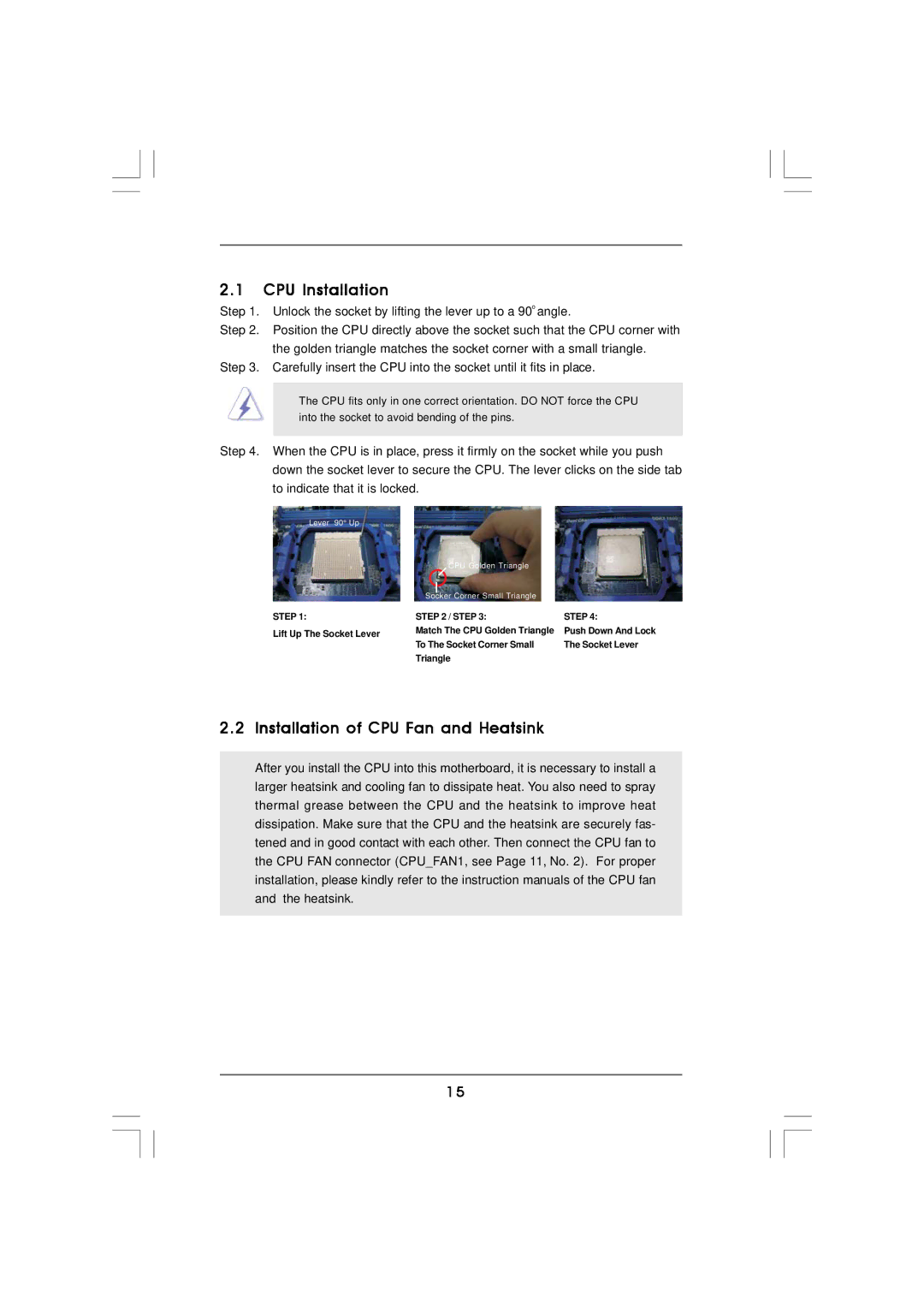 ASRock N68-VS3 FX manual CPU Installation, Installation of CPU Fan and Heatsink 