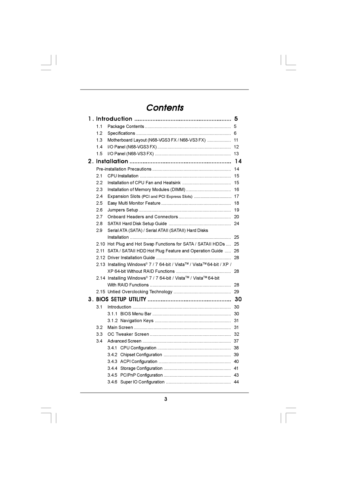 ASRock N68-VS3 FX manual Contents 