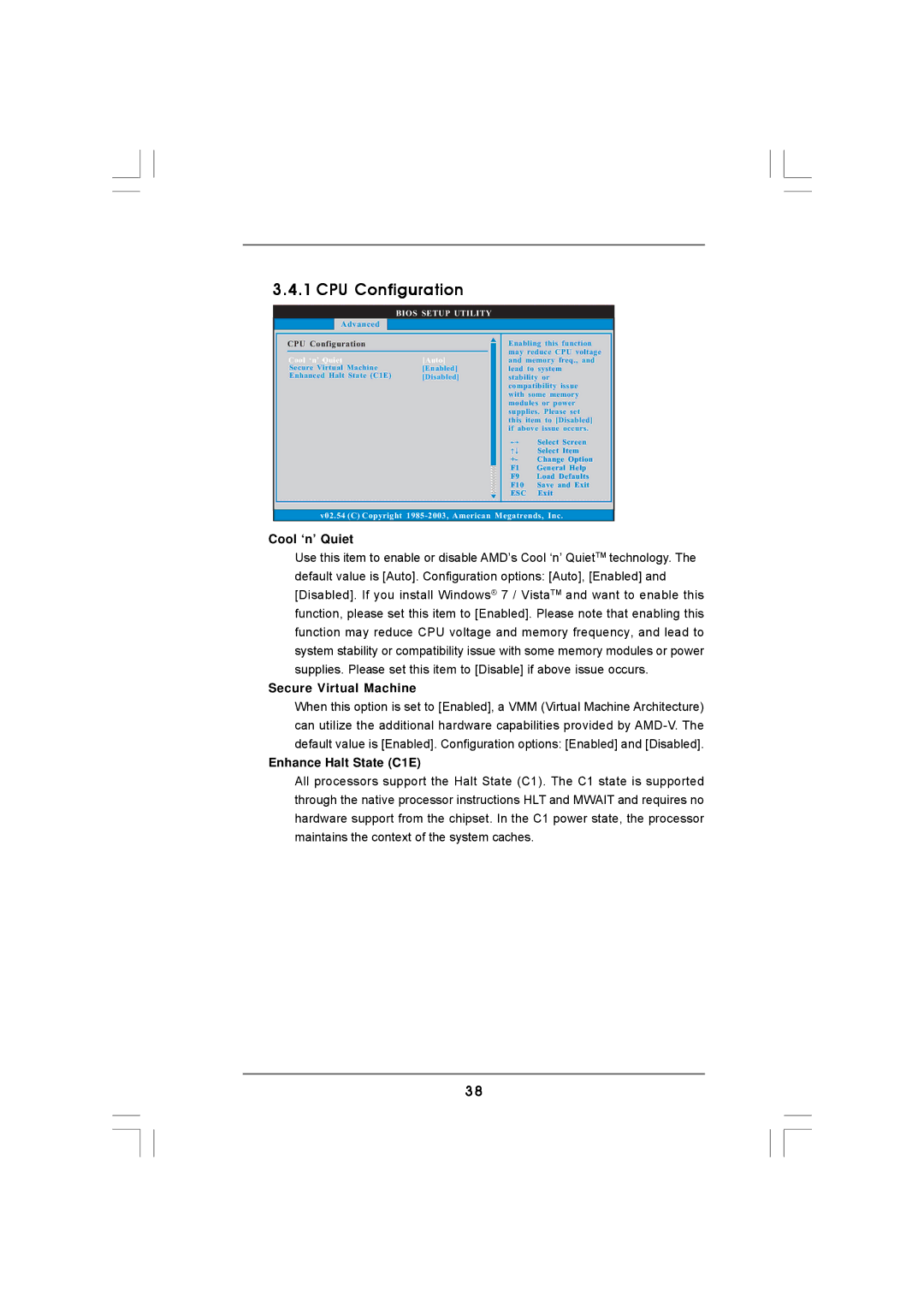 ASRock N68-VS3 FX manual CPU Configuration, Secure Virtual Machine, Enhance Halt State C1E, Cool ‘n’ Quiet Auto 