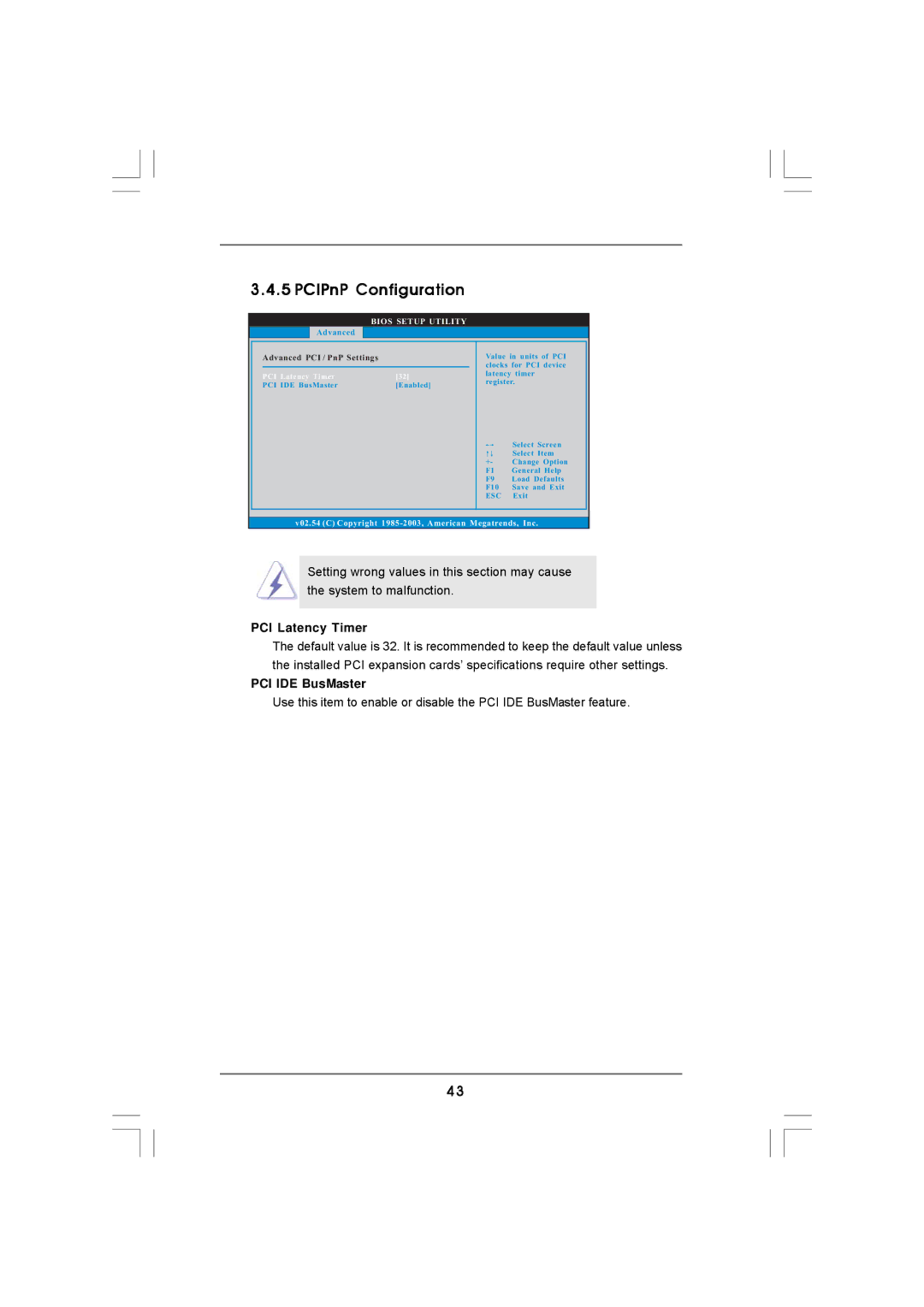 ASRock N68-VS3 FX manual PCIPnP Configuration, PCI Latency Timer, PCI IDE BusMaster 