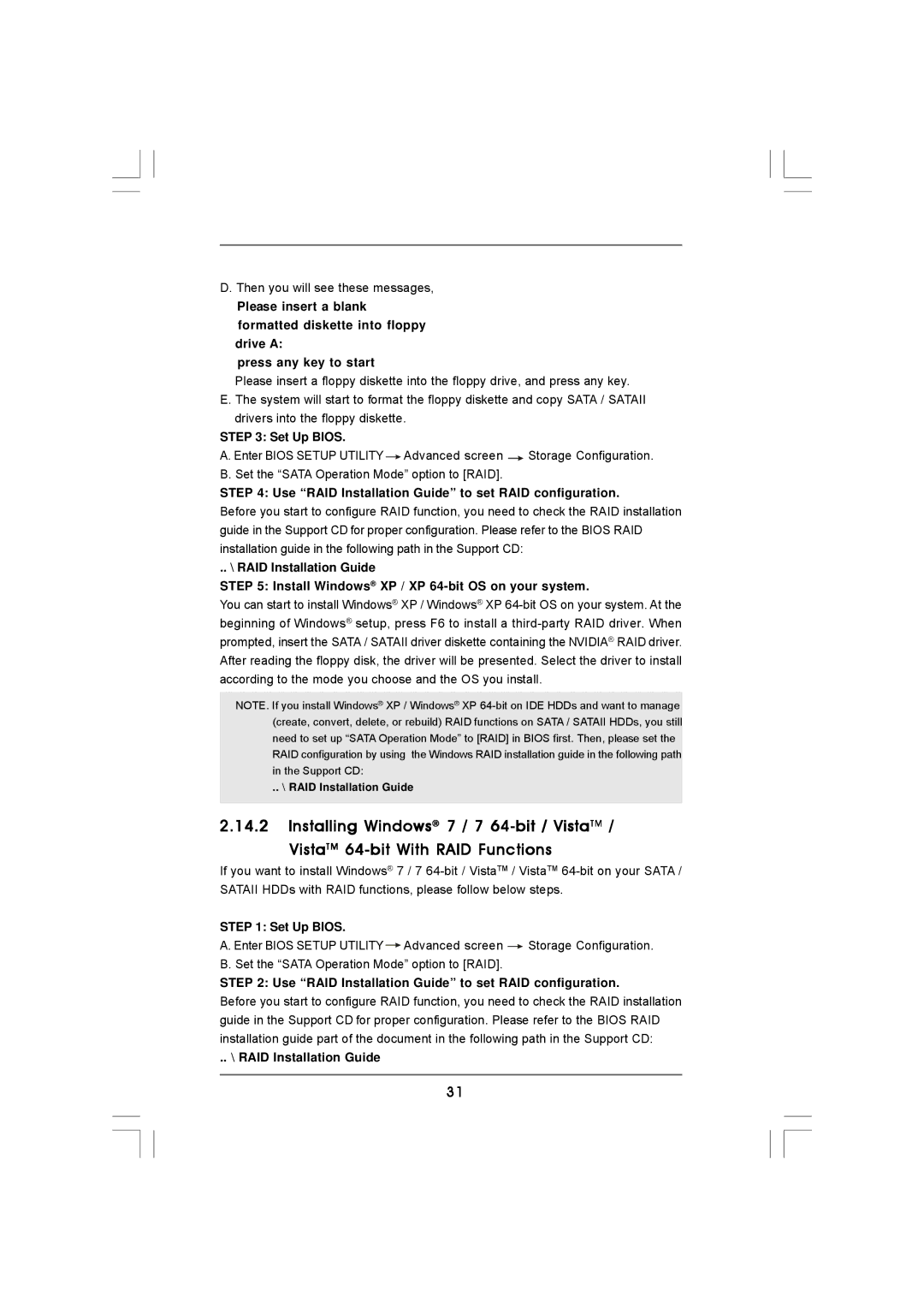 ASRock N68C-GS FX manual Use RAID Installation Guide to set RAID configuration 