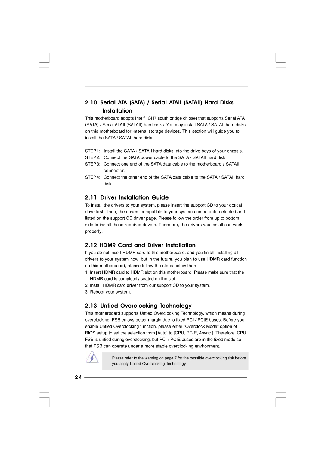 ASRock p4fsb1333-650 manual Driver Installation Guide, Hdmr Card and Driver Installation, Untied Overclocking Technology 