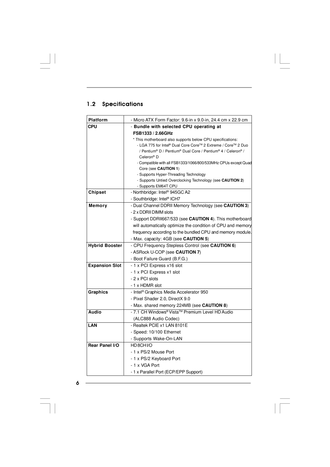 ASRock p4fsb1333-650 manual Specifications 