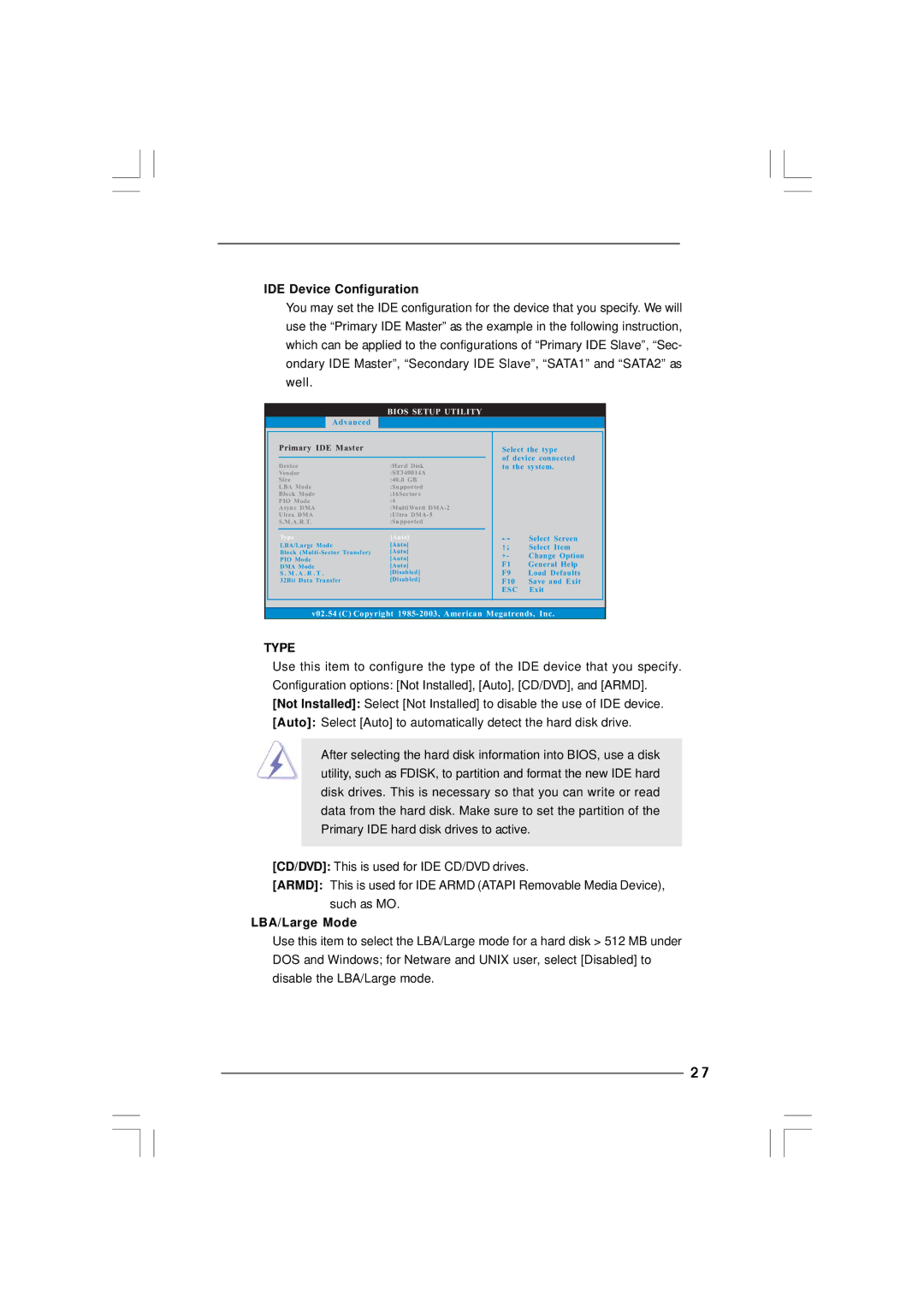 ASRock p4i65pe manual IDE Device Configuration, LBA/Large Mode 